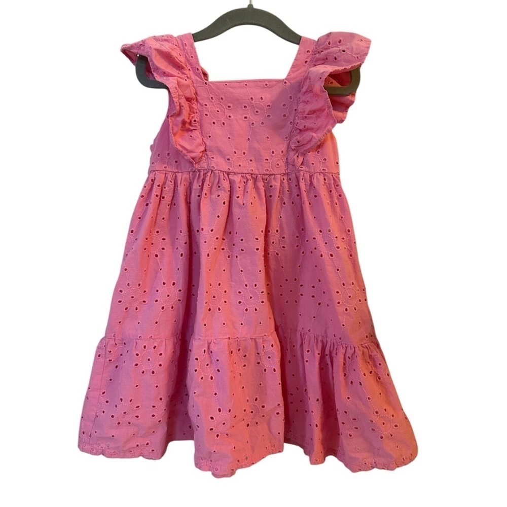 H&M Eyelet Ruffle Sleeves Fit & Flare Barbie Pink Cotton Toddler Girl Dress